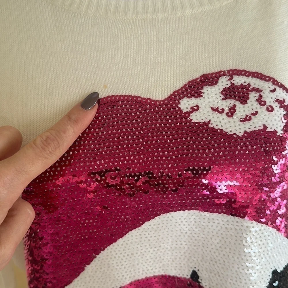 Wildfox White Label Sequin Lips Lightweight Long Sleeve Sweater Size Small